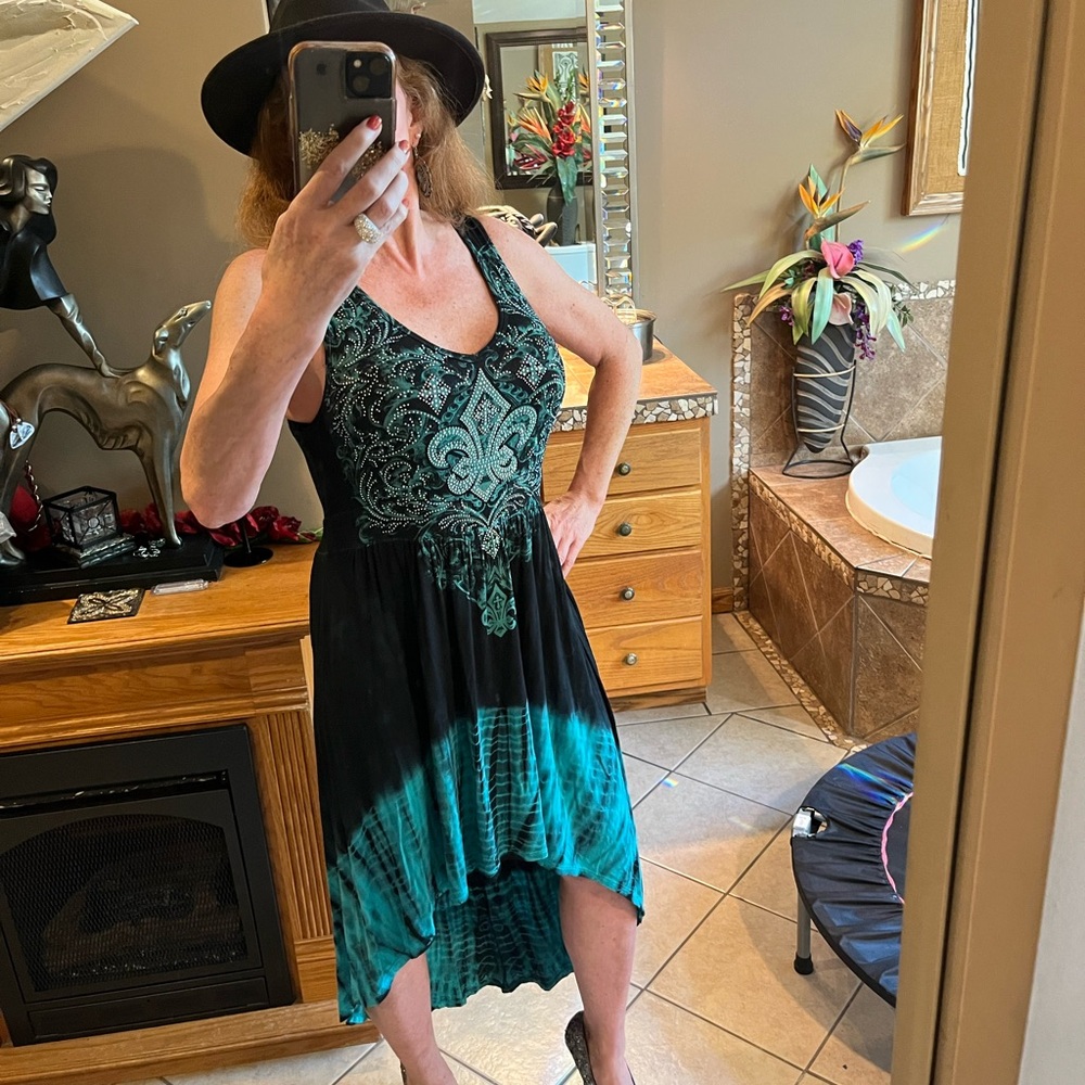 Vocal Black and Teal High-Low Dress